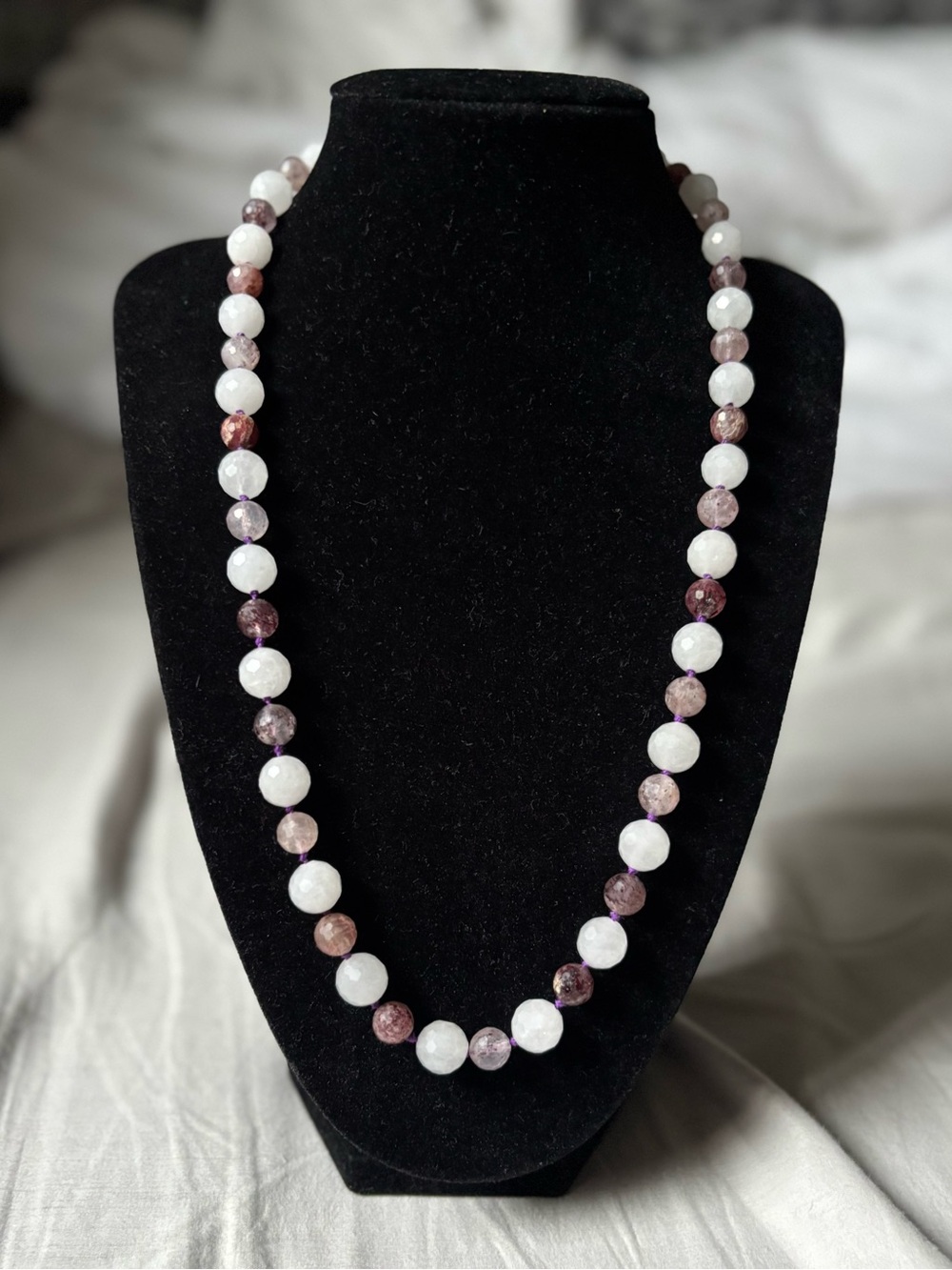 Jade and strawberry quartz necklace.